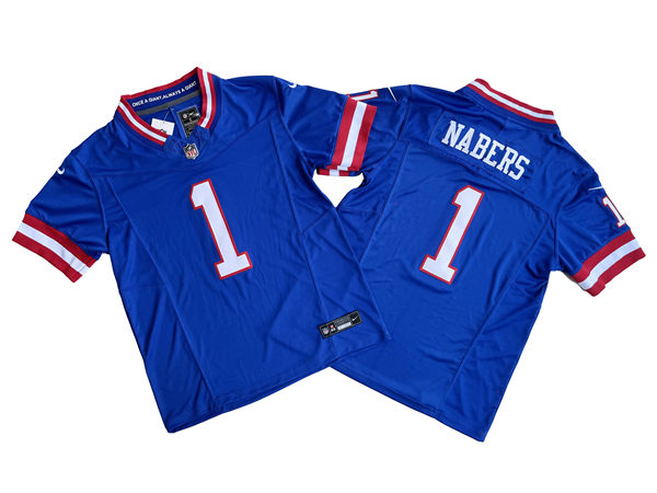 Men's New York Giants #1 Malik Nabers Nike Royal Classic Limited Jersey