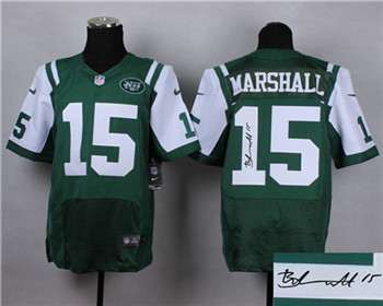 Men's New York Jets #15 Brandon Marshall Green Nike Elite Signed Jerseyy