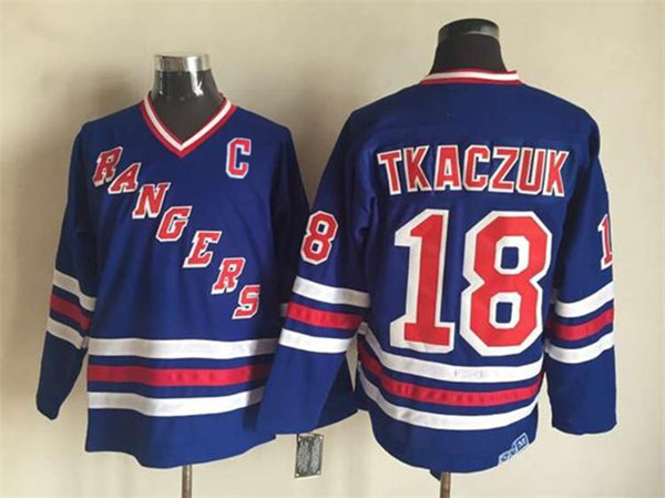 Mens New York Rangers #18 Walt Tkaczuk 1980 Light Blue CCM Vintage Throwback Jersey