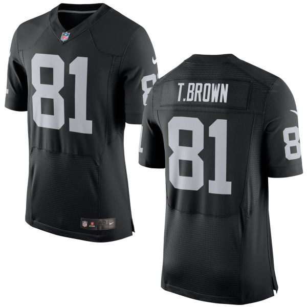 Men's Oakland Raiders Throwback Player #81 Tim Brown Black Nik Elite Jersey