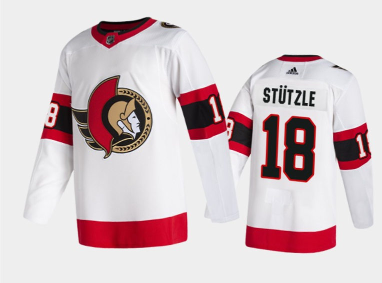 Men's Ottawa Senators #18 Tim Stutzle Tim Stuetzle White Red Away Adidas Jersey