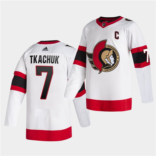 Men's Ottawa Senators #7 Brady Tkachuk White Red Away Adidas Jersey