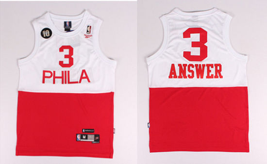 Men's Philadelphia 76ers #3 Allen Iverson “THE Answer” White Red Jersey