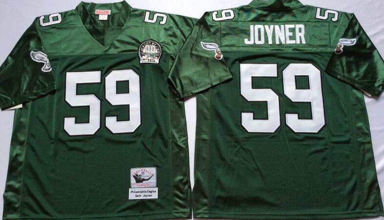 Men's Philadelphia Eagles #59 Seth Joyner Mitchell & Ness Midnight Green Throwback Vintage 99TH  Football Jersey 