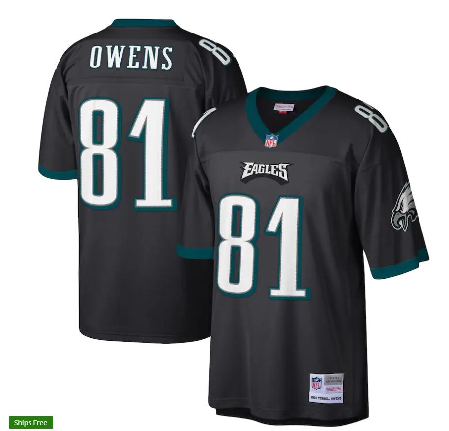 Mens Philadelphia Eagles #81 Terrell Owens Mitchell & Ness 2004 Black Throwback Legacy Jersey