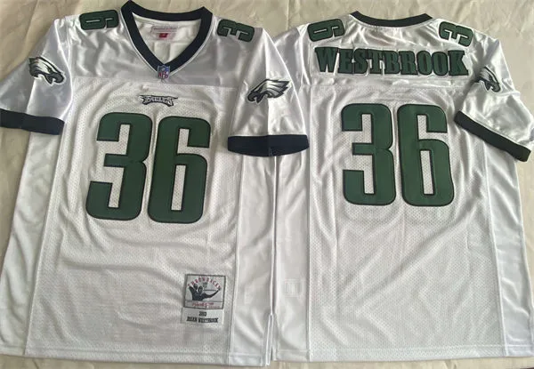 Men's Philadelphia Eagles Retired Player #36 Brian Westbrook Mitchell & Ness White 2003 Throwback Jersey