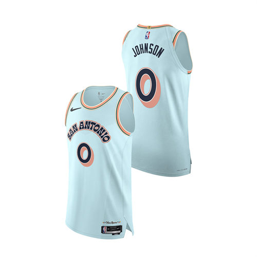 Men's San Antonio Spurs #0 Keldon Johnson Light Blue 2024-25 City Edition Jersey