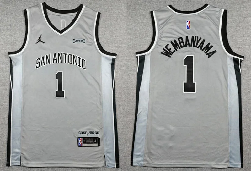 Men's San Antonio Spurs #1 Victor Wembanyama Gray 2025-26 Statement Edition Jersey