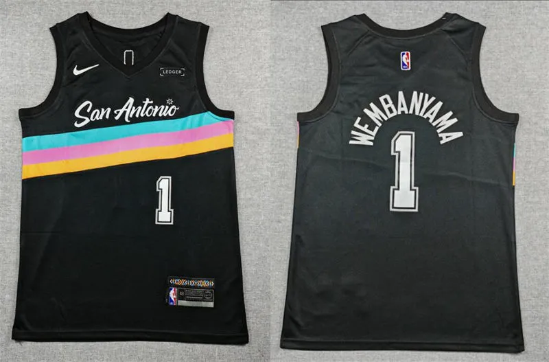 Men's San Antonio Spurs #1 Victor Wembanyama Black 2025-26 City Edition Jersey