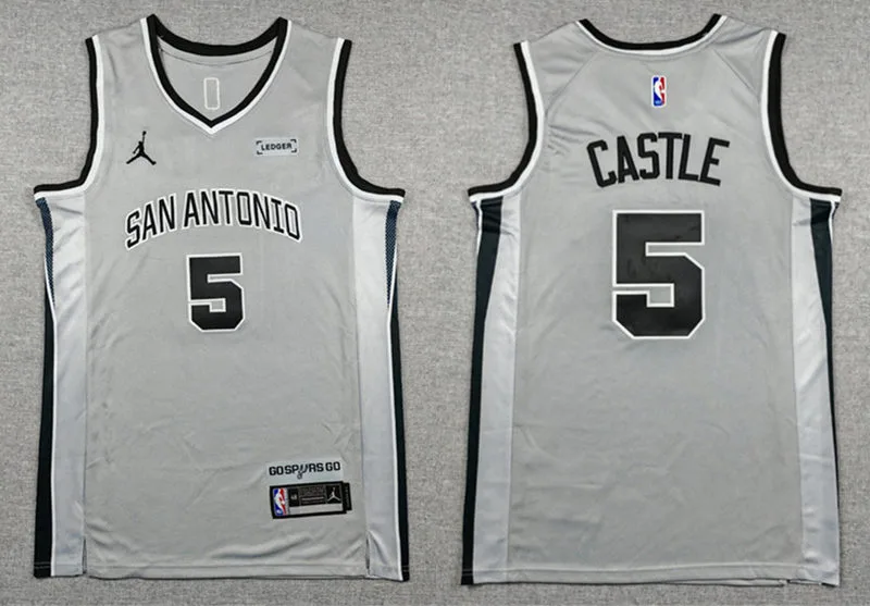 Men's San Antonio Spurs #5 Stephon Castle 2025-26 Silver Statement Edition Swingman Jersey