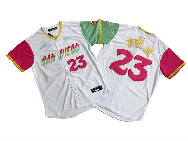 Mens San Diego Padres #23 Fernando Tatis Jr. White Stitched 2022 City Connect Jersey