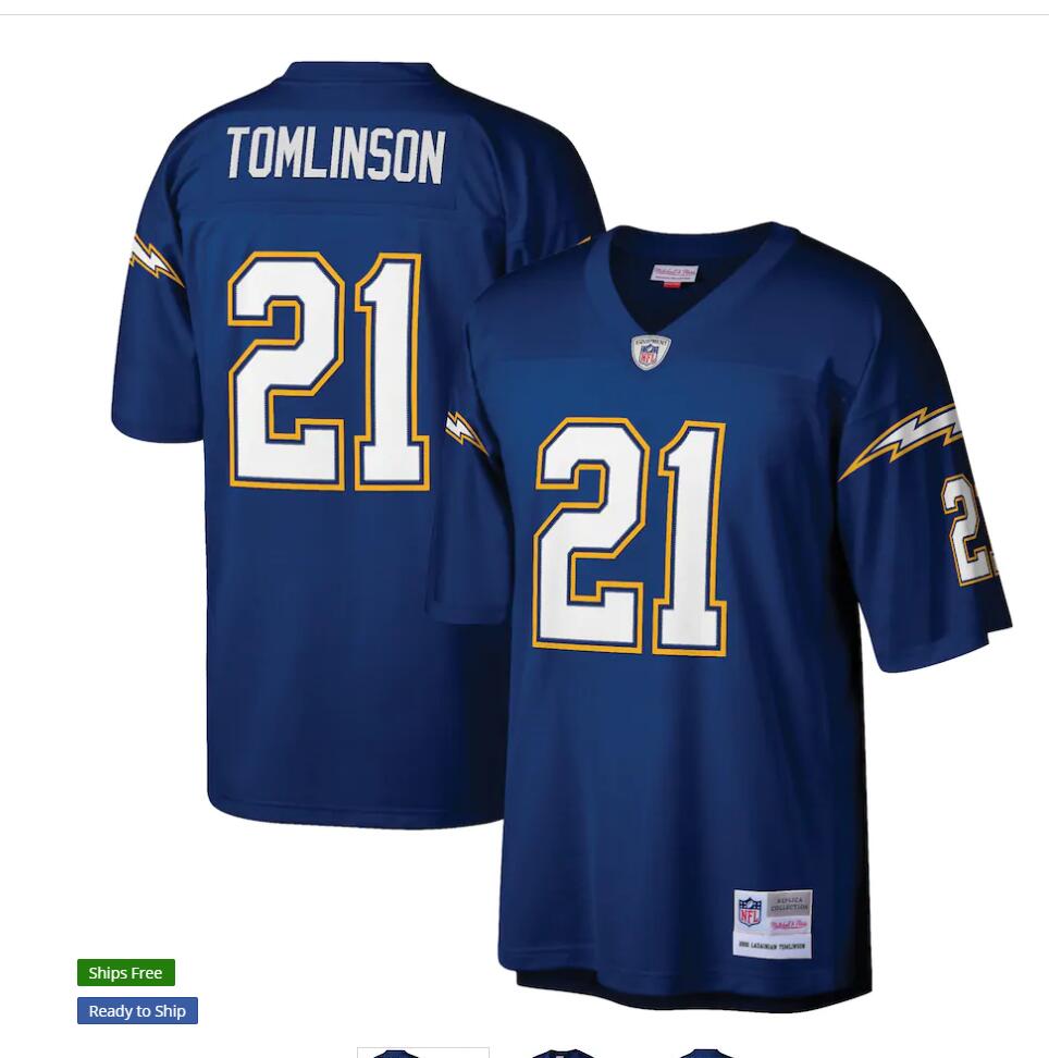 Men's San Diego Chargers #21 LaDainian Tomlinson Mitchell & Ness Navy Retired Player Throwback Football Jersey