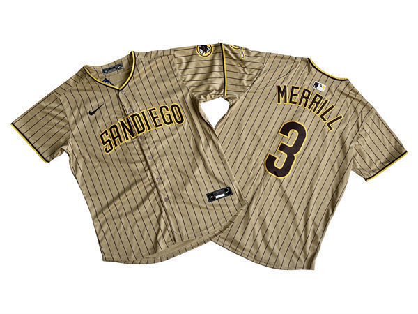 Mens San Diego Padres #3 Jackson Merrill Nike Alternate Khaki Limited Jersey