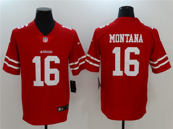 Men's San Francisco 49ers Retired Player #16 Joe Montana Nike Scarlet Vapor Limited Player Jersey