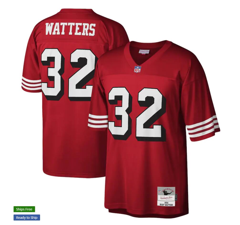 Men's San Francisco 49ers Retired Player #32 Ricky Watters 1994 Mitchell & Ness Scarlet Legacy Throwback Football Jersey