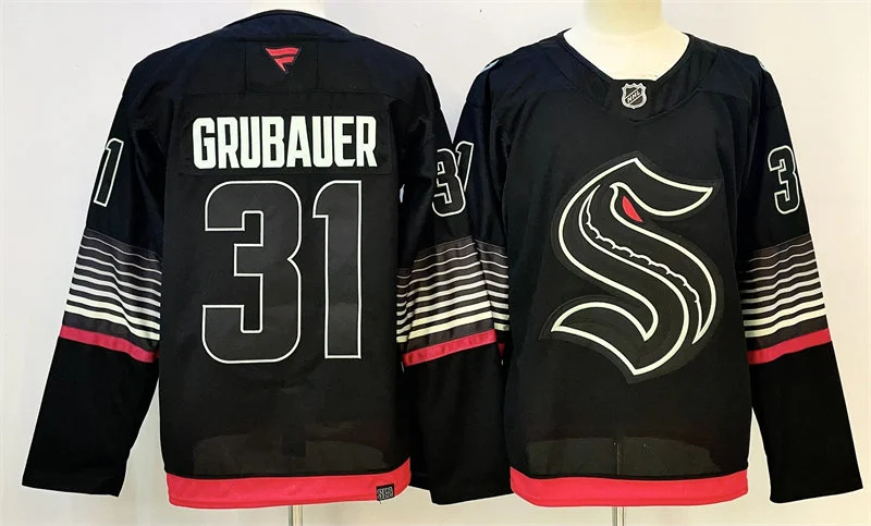 Men's Seattle Kraken #31 Philipp Grubauer Black Alternate Glow-In-The-Dark Premium Jersey