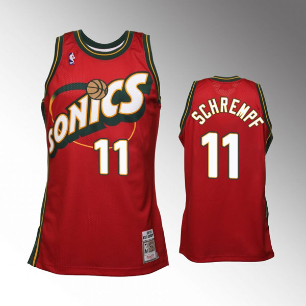 Men's Seattle Supersonics #11 Detlef Schrempf 1995-96 Red Hardwood Classics Throwback Jersey