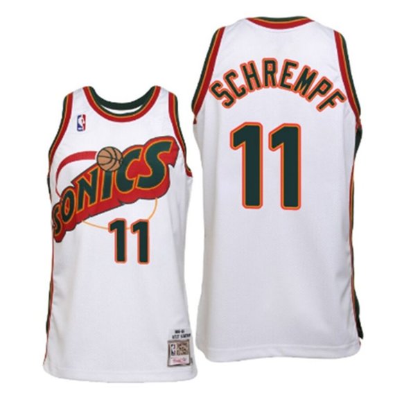 Men's Seattle Supersonics #11 Detlef Schrempf 1995-96 White Hardwood Classics Throwback Jersey