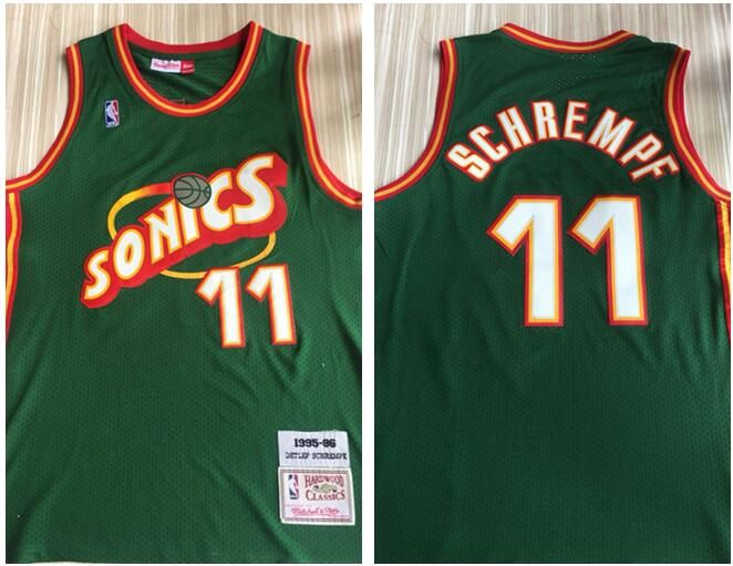 Men's Seattle Supersonics #11 Detlef Schrempf 1995-96 Green Hardwood Classics Throwback Jersey