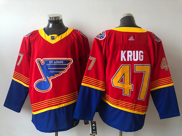 Men's St. Louis Blues #47 Torey Krug 2021 Red Blue Reverse Retro Jersey