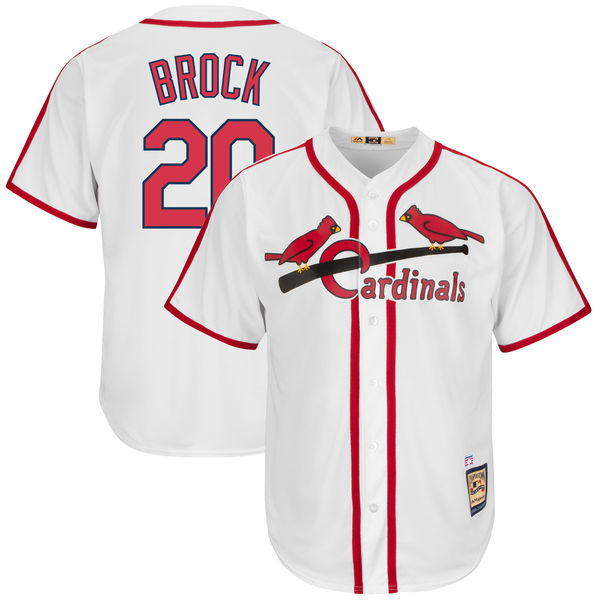 Mens St. Louis Cardinals #20 Lou Brock Majestic White Cooperstown Collection Cool Base Throwback Jersey