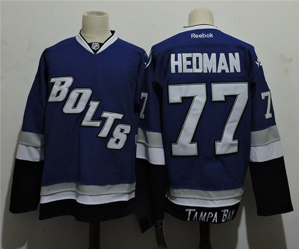 Men's Tampa Bay Lightning #77 Victor Hedman Reebok Blue Third Bolts Hockey Jersey