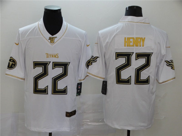 Men's Tennessee Titans #22 Derrick Henry  White Gold Retro Football Jersey