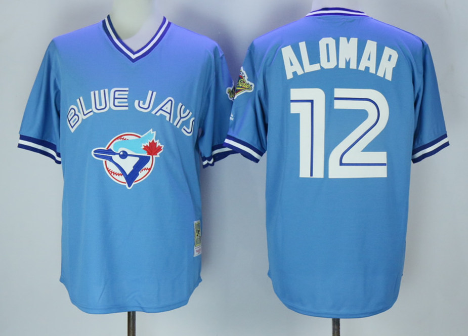 Men's Toronto Blue Jays Retired Player #12 Roberto Alomar 1993 Blue Pullov Throwback Jersey