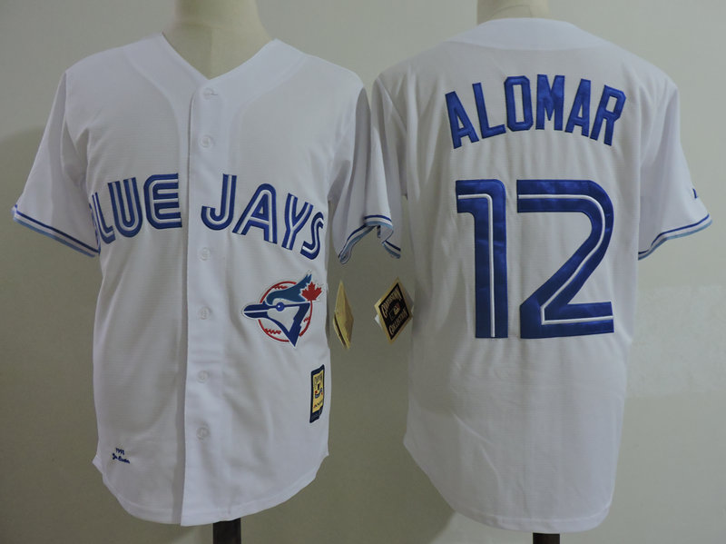 Men's Toronto Blue Jays Retired Player #12 Roberto Alomar White Throwback Jersey