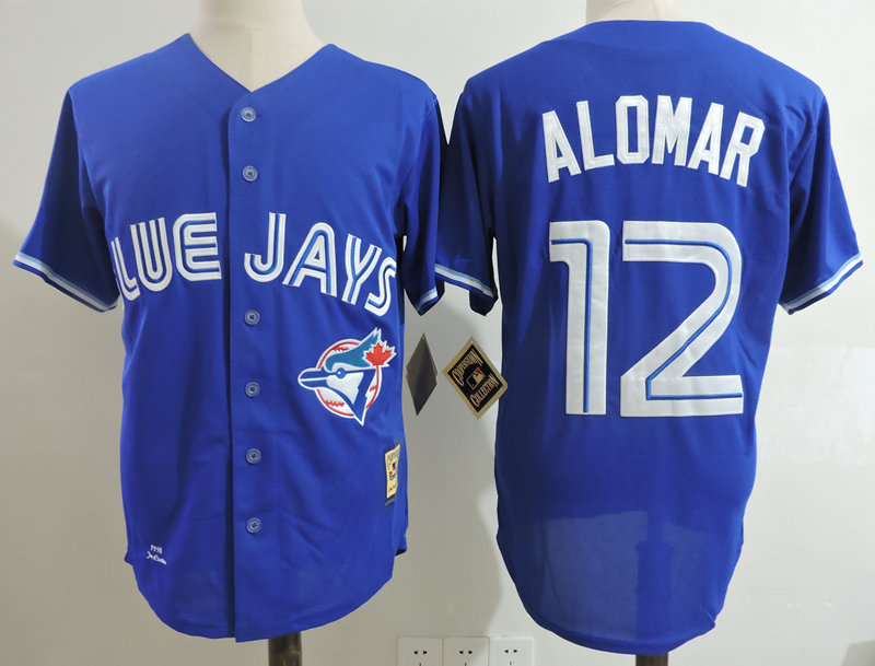 Mens Toronto Blue Jays Retired Player #12 Roberto Alomar Mitchell&Ness Royal Cooperstown Throwback Jersey