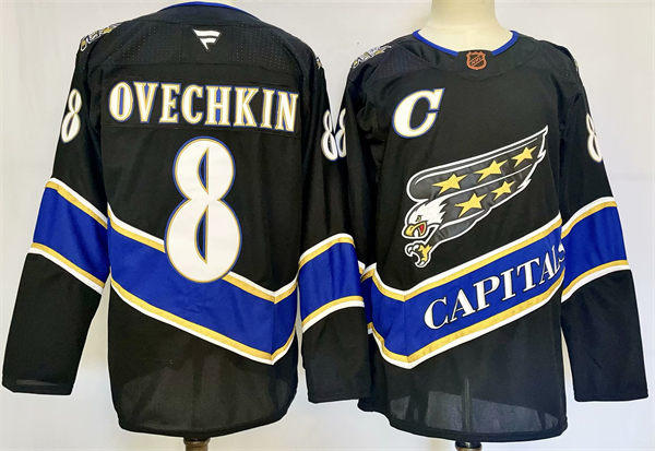 Men's Washington Capitals #8 Alexander Ovechkin Fanatics Black Alternate 50th Anniversary Premium Jersey