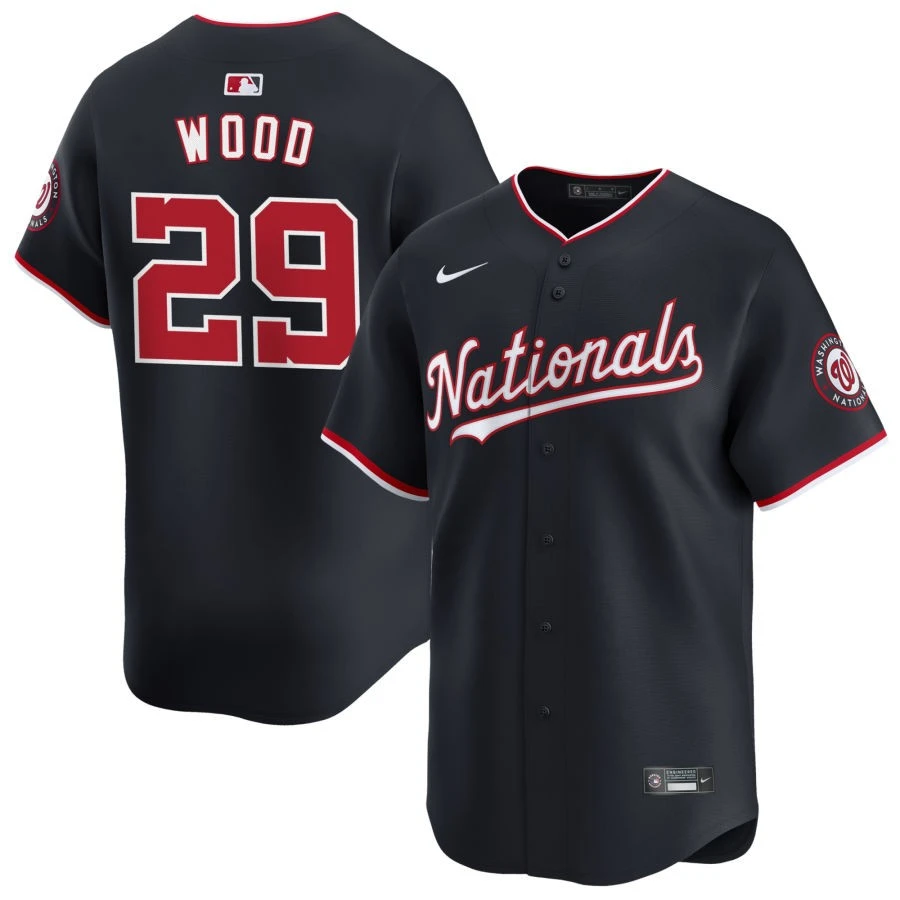 Men's Washington Nationals #29 James Wood Nike Navy Alternate Limited Player Jersey