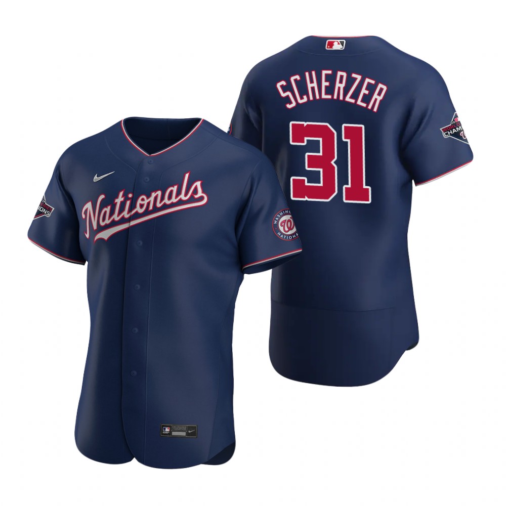 Mens Washington Nationals #31 Max Scherzer Nike Navy Alternate Nationals FlexBase Player Jersey