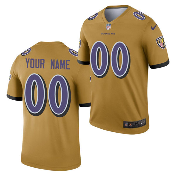 Mens Baltimore Ravens Customized Nike Gold Inverted Legend Jersey