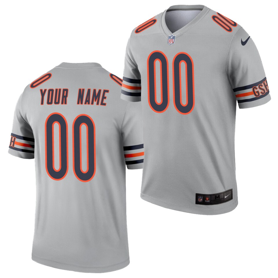 Mens Nike Chicago Bears Customized Nike Silver Inverted Legend Jersey