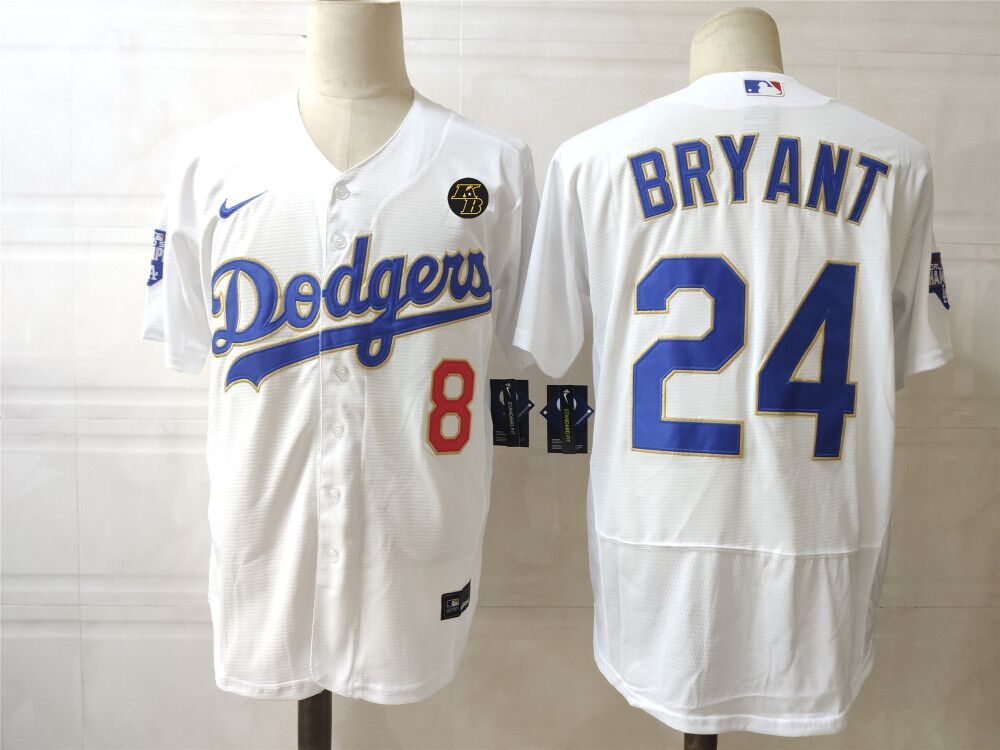 Men's Los Angeles Dodgers Front #8 Back #24 Kobe Bryant Nike White/Gold 2021 Gold Program Player Jersey
