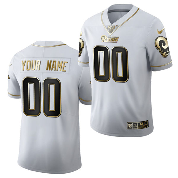 Men Los Angeles Rams Custom White 100th Season Gold Retro Football Jersey