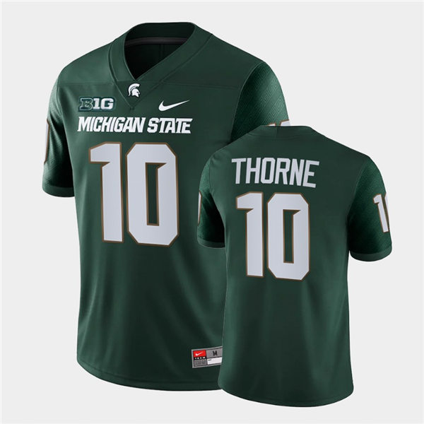 Men's Michigan State Spartans #10 Payton Thorne Nike Green College Game Football Jersey