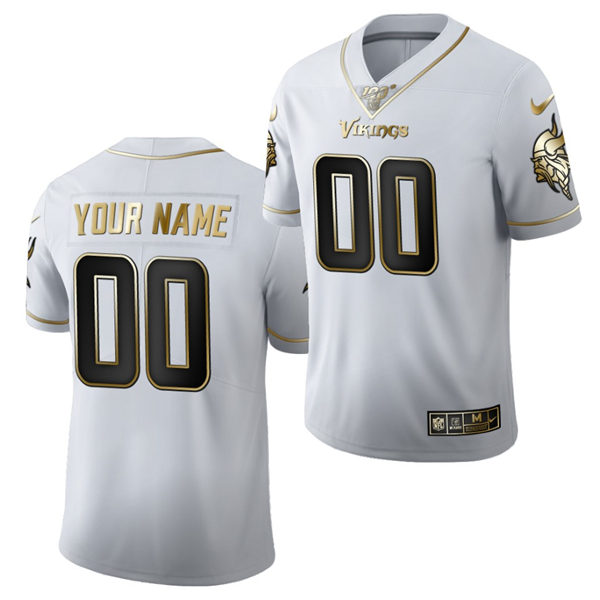 Men Minnesota Vikings Custom Nike NFL 100th Season White Gold Retro Football Jersey