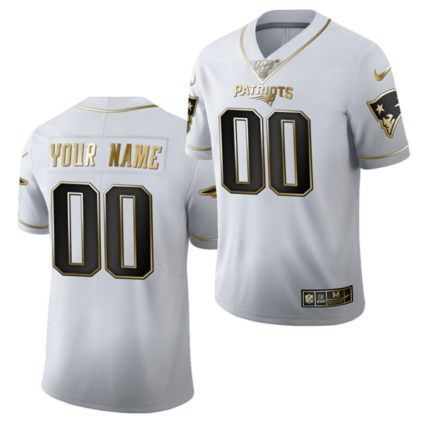 Mens New England Patriots Customized Nike NFL 100th Season White Gold Retro Football Jersey