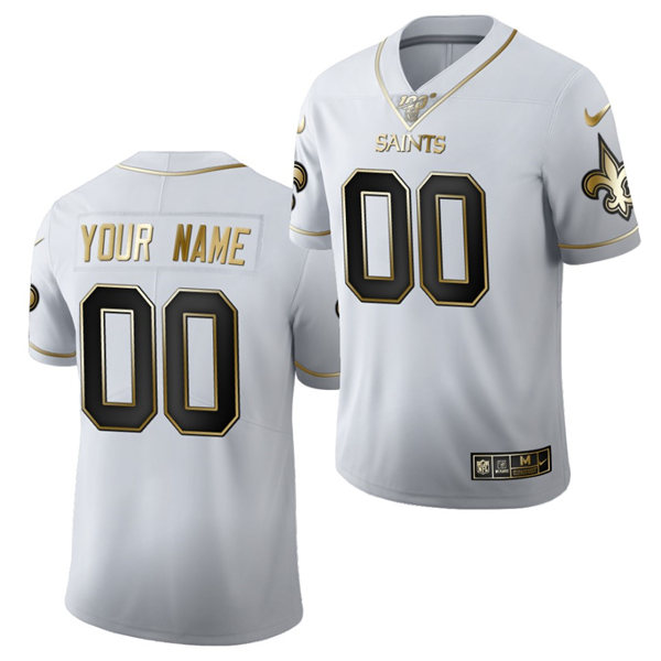 Mens Nike New Orleans Saints Custom Nike NFL 100th Season White Gold Retro Football Jersey