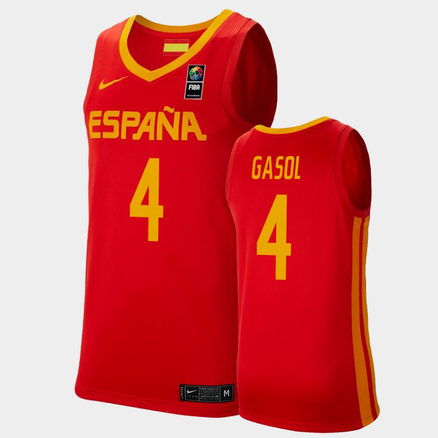 Mens Spain Basketball Team #4 Pau Gasol Nike Red Away 2020 Summer Olympics Player Jersey