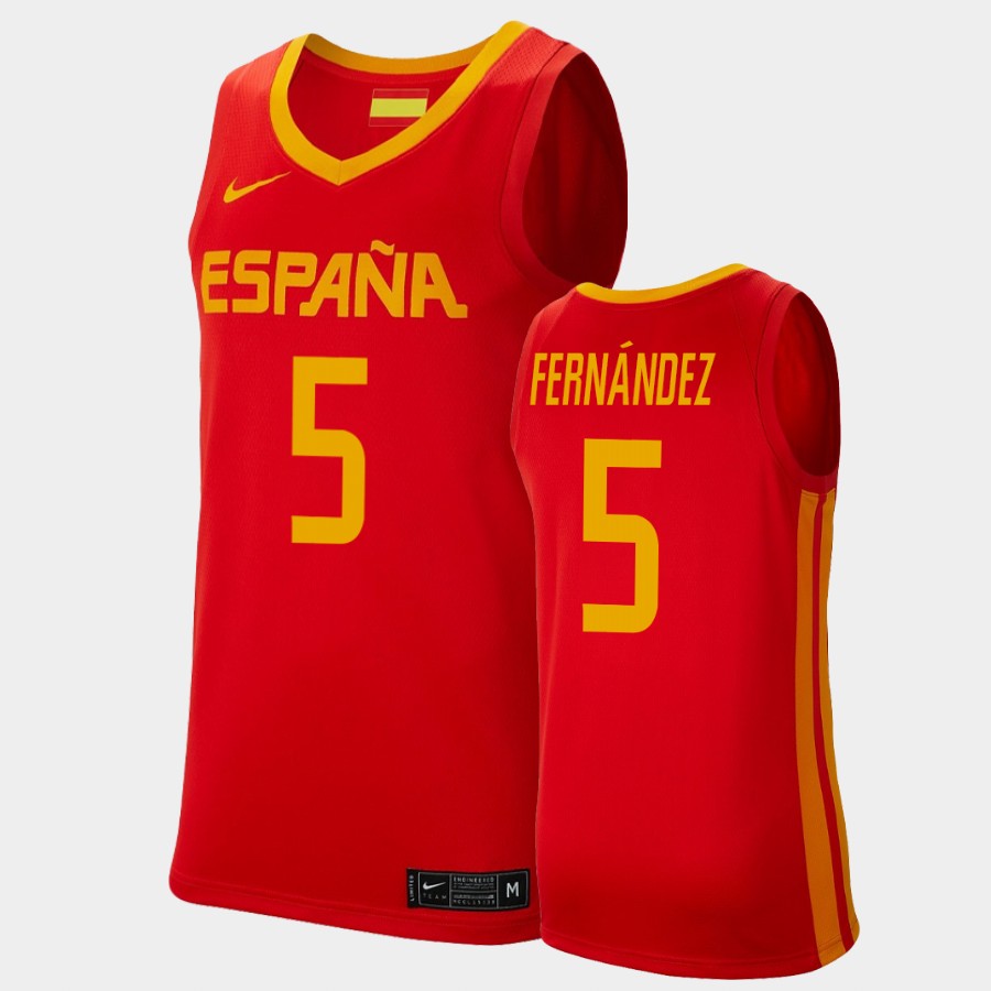 Mens Spain Basketball Team #5 Rudy Fernandez Nike Red Away 2020 Summer Olympics Player Jersey