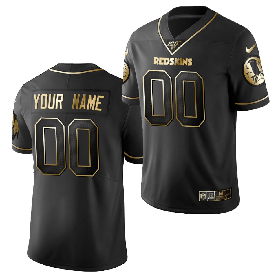 Men Washington Football Team Custom Nike NFL 100th Season Black Gold Retro Football Jersey