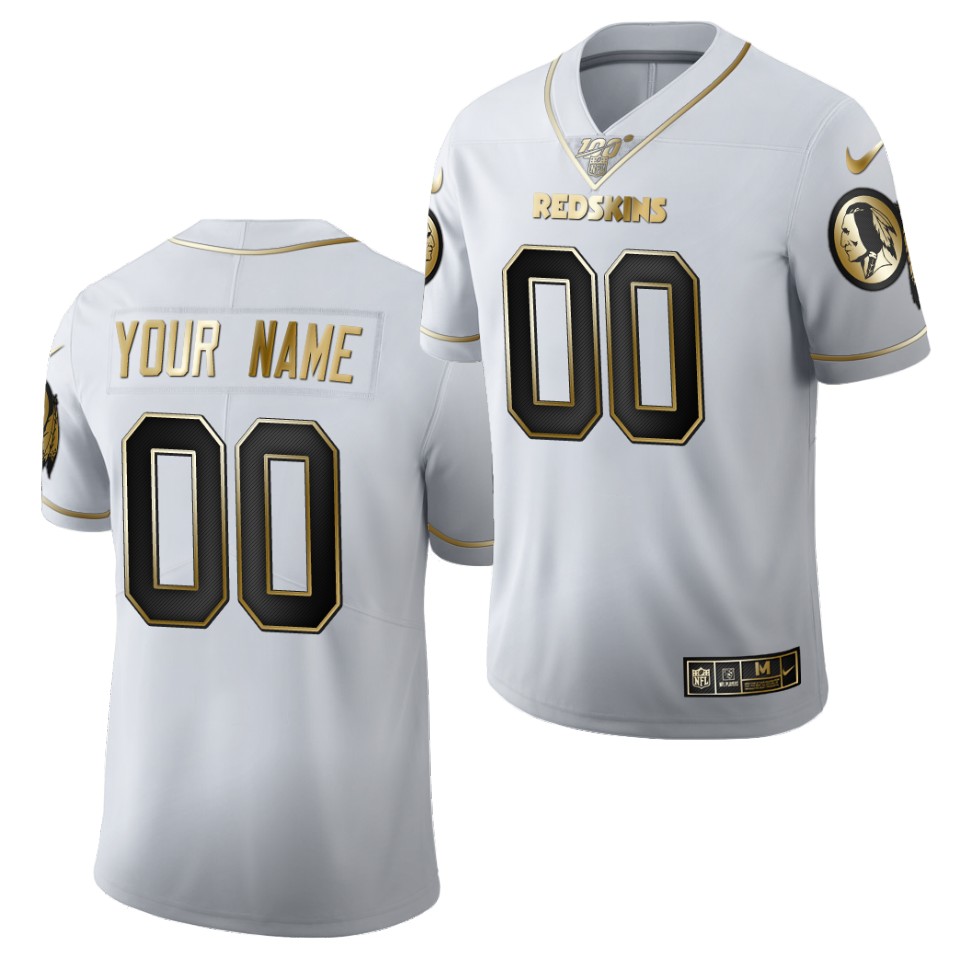 Men Washington Football Team Custom Nike NFL 100th Season White Gold Retro Football Jersey