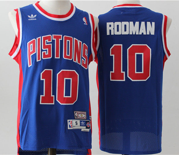 Men's Detroit Pistons #10 Dennis Rodman Blue Throwback Swingman Jersey
