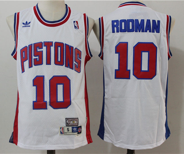 Men's Detroit Pistons #10 Dennis Rodman White Mitchell&Ness Swingman Jersey