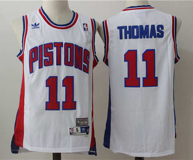 Mens Detroit Pistons #11 Isiah Thomas White Mitchell&Ness 1988-89 Hardwood Classics Throwback Jersey