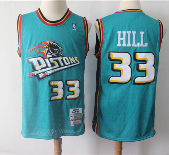 Men's Detroit Pistons #33 Grant Hill Basketball Jerseys Throwback green
