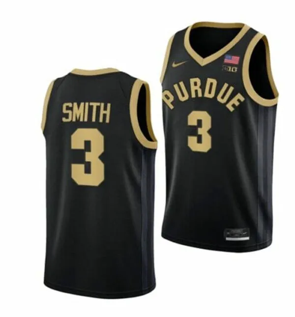 Purdue Boilermakers #3 Braden Smith 2025-26 Black College Basketball Game Jersey